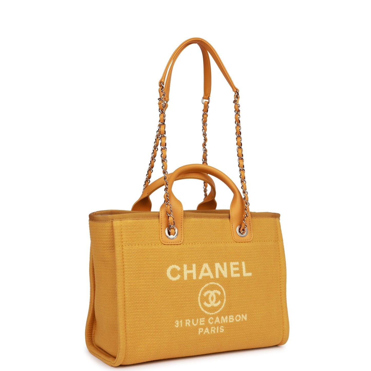 Chanel Small Deauville Shopping Tote Dark Yellow Boucle Light Gold Hardware