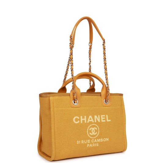 Chanel Small Deauville Shopping Tote Dark Yellow Boucle Light Gold Hardware