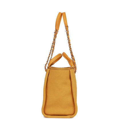 Chanel Small Deauville Shopping Tote Dark Yellow Boucle Light Gold Hardware