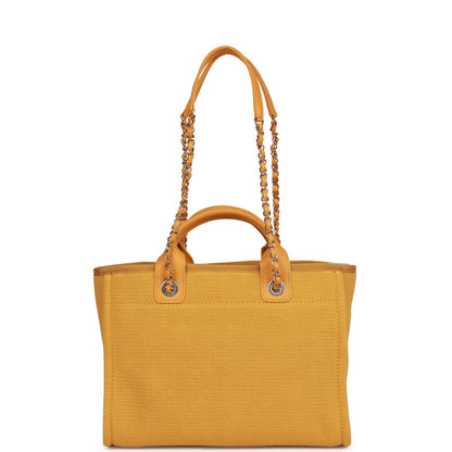 Chanel Small Deauville Shopping Tote Dark Yellow Boucle Light Gold Hardware
