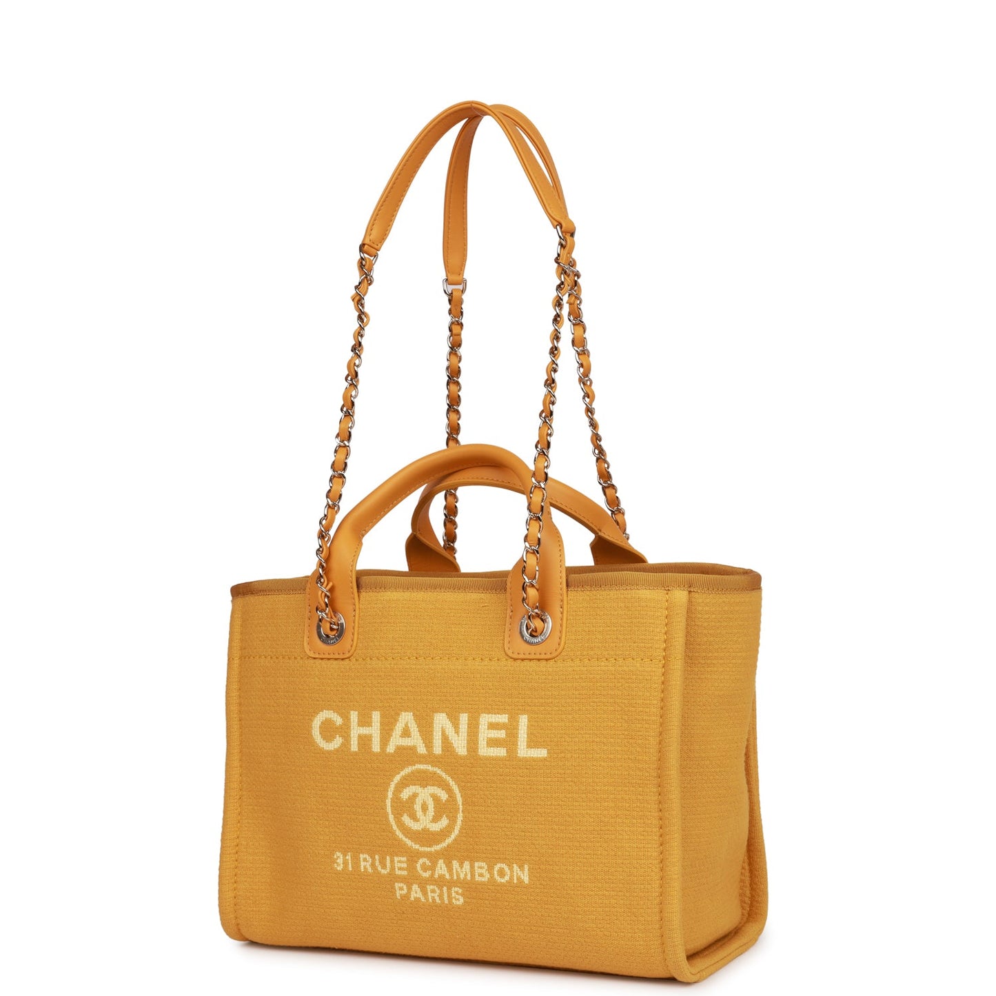 Chanel Small Deauville Shopping Tote Dark Yellow Boucle Light Gold Hardware