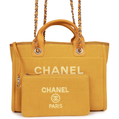 Chanel Small Deauville Shopping Tote Dark Yellow Boucle Light Gold Hardware