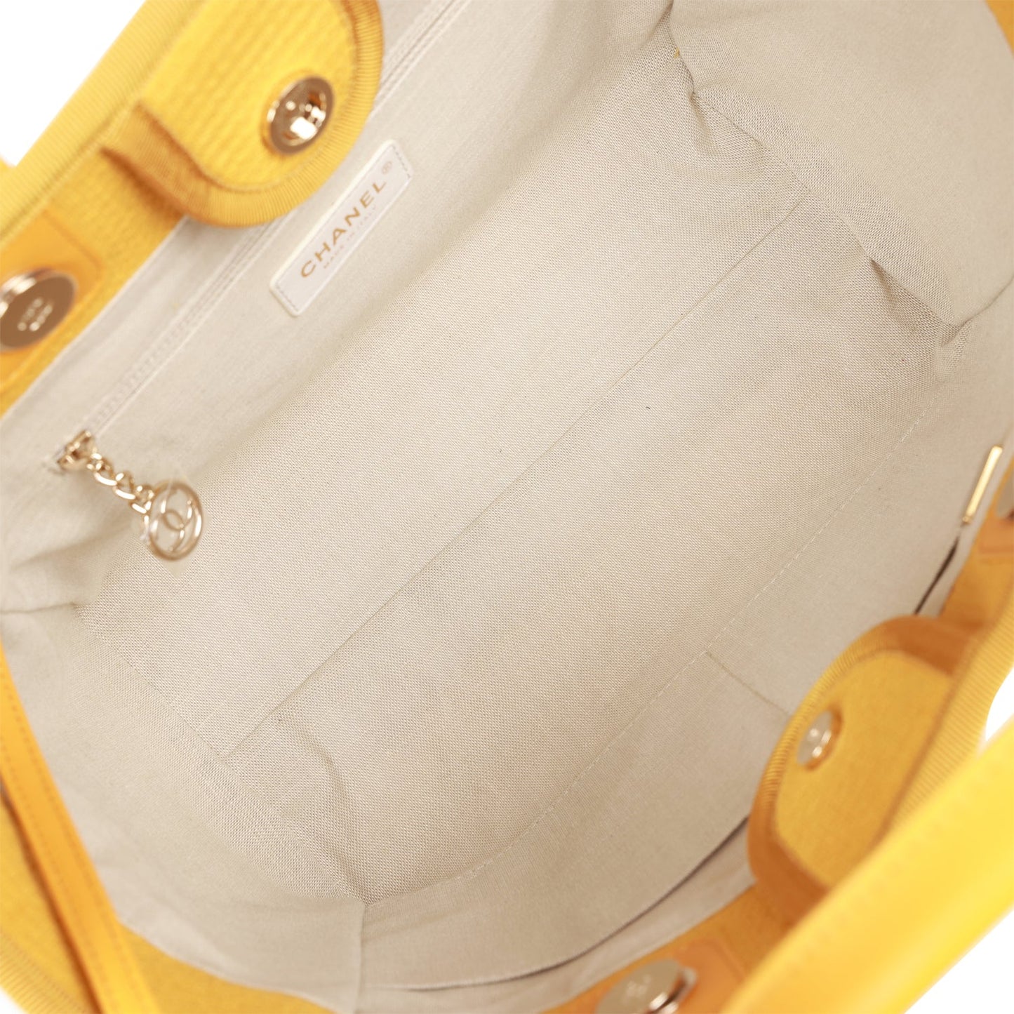 Chanel Small Deauville Shopping Tote Dark Yellow Boucle Light Gold Hardware