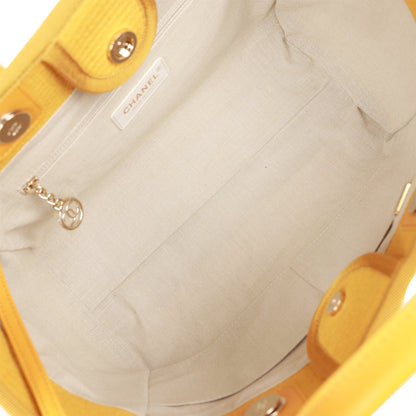 Chanel Small Deauville Shopping Tote Dark Yellow Boucle Light Gold Hardware
