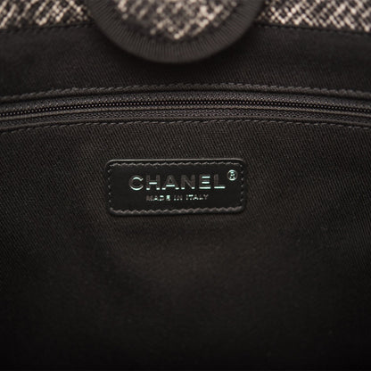 Chanel Small Deauville Shopping Bag Black Wool Silver Hardware