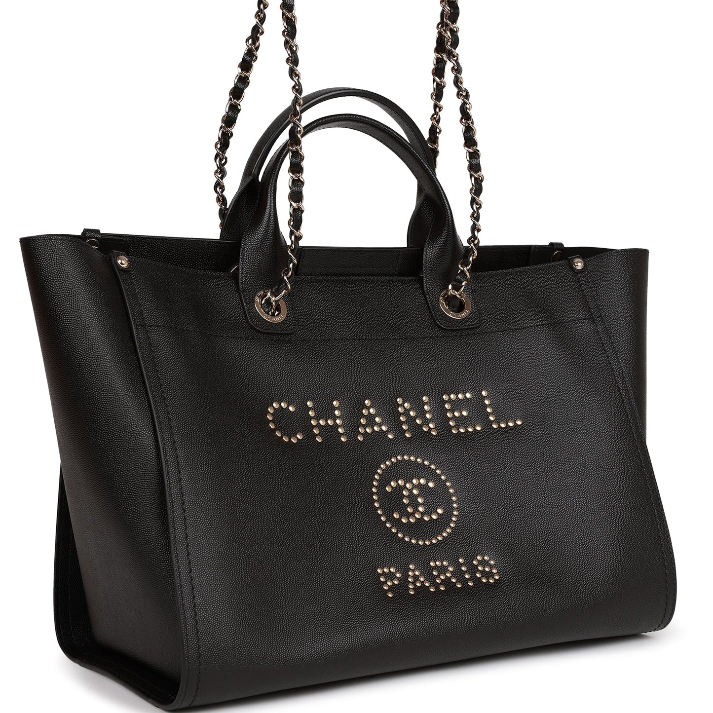 Chanel Large Deauville Shopping Bag Black Caviar Light Gold Hardware