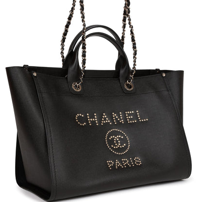 Chanel Large Deauville Shopping Bag Black Caviar Light Gold Hardware