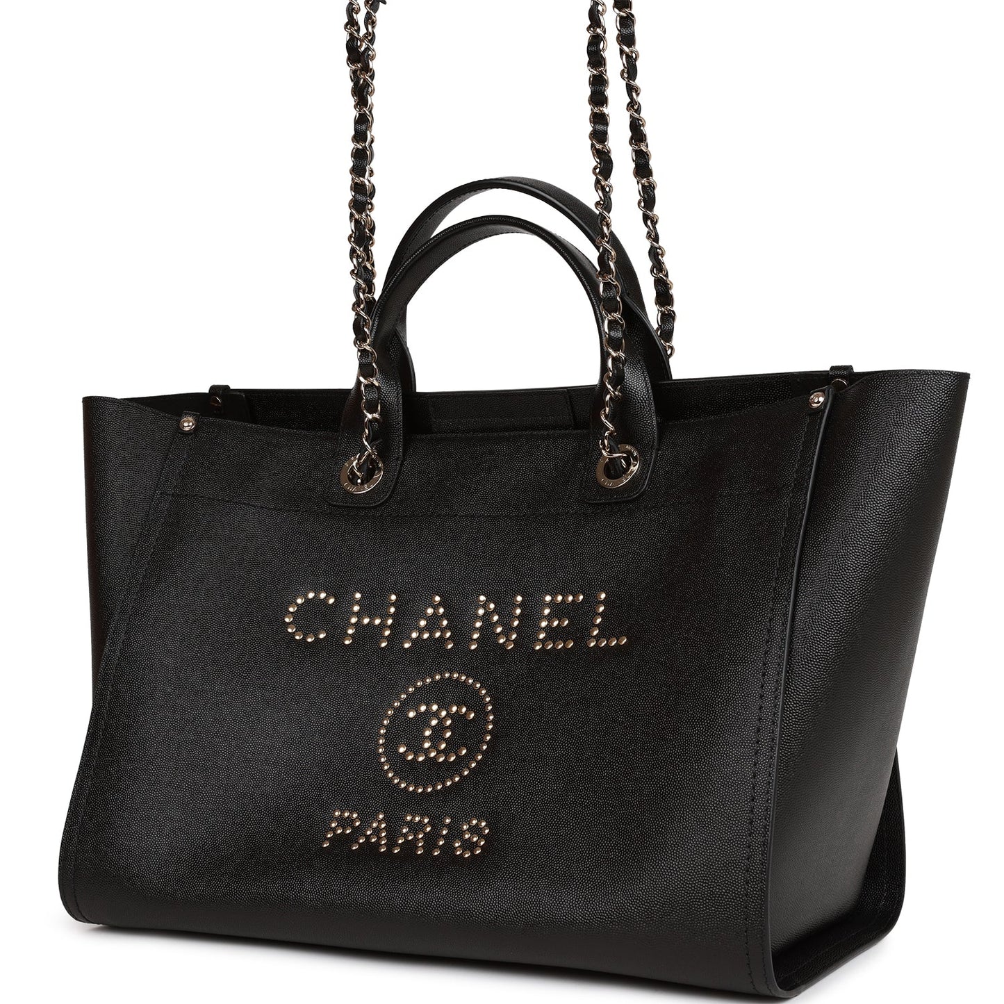 Chanel Large Deauville Shopping Bag Black Caviar Light Gold Hardware