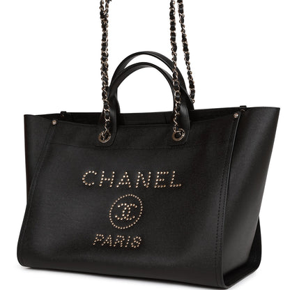 Chanel Large Deauville Shopping Bag Black Caviar Light Gold Hardware