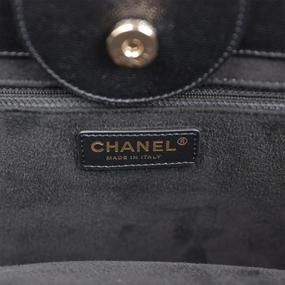 Chanel Large Deauville Shopping Bag Black Caviar Light Gold Hardware