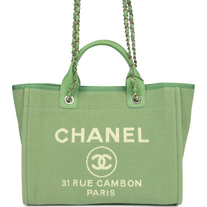 Chanel Small Deauville Shopping Bag Green Boucle Light Gold Hardware
