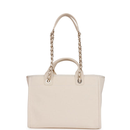 Chanel Small Deauville Shopping Bag White Boucle Light Gold Hardware