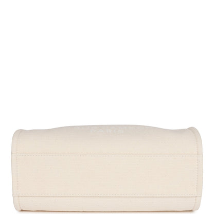Chanel Large Deauville Shopping Bag White Boucle Light Gold Hardware