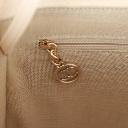 Chanel Large Deauville Shopping Bag White Boucle Light Gold Hardware