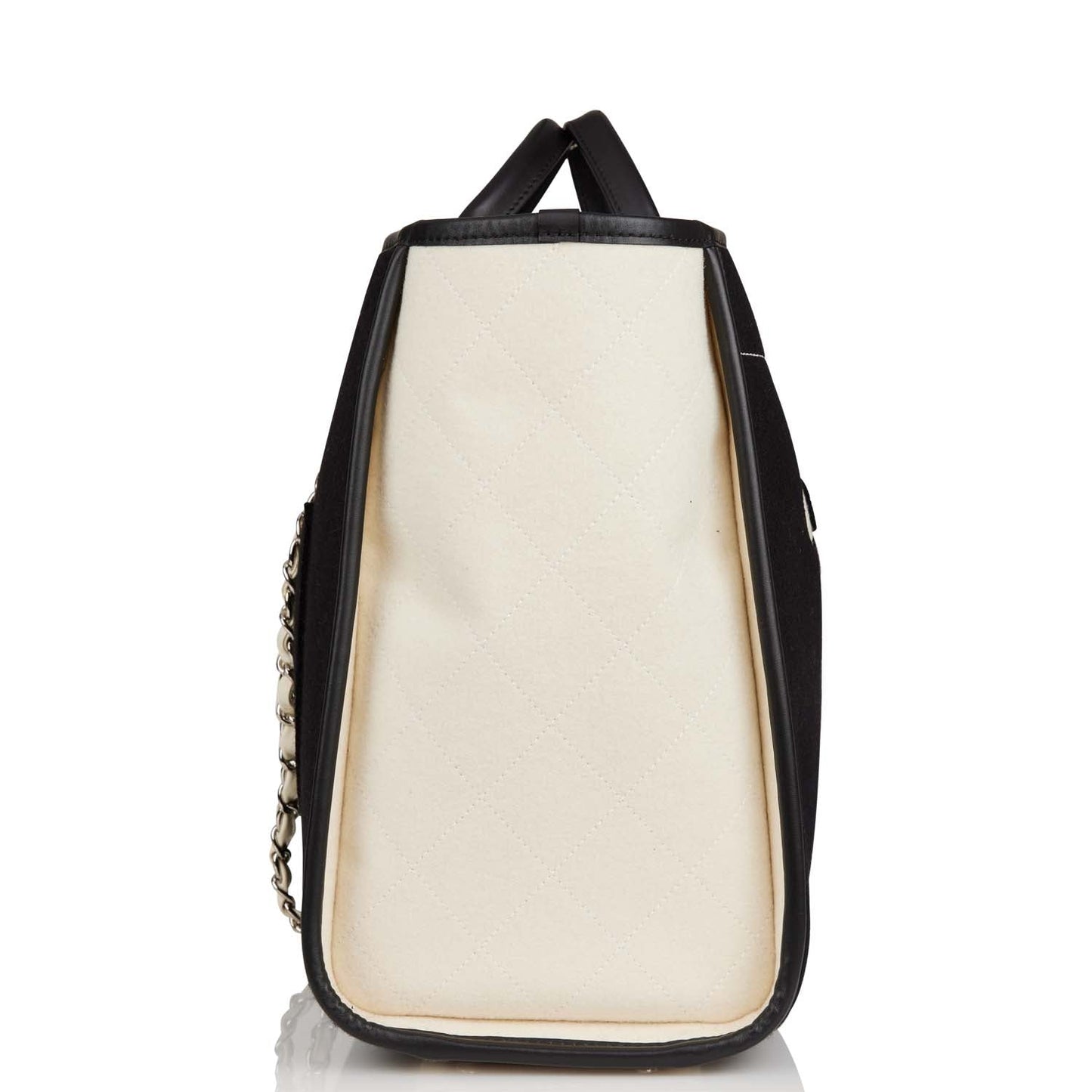 Chanel Large Deauville Shopping Bag Black and White Wool Silver Hardware