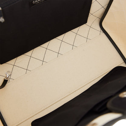 Chanel Large Deauville Shopping Bag Black and White Wool Silver Hardware
