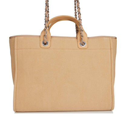 Chanel Large Deauville Shopping Bag Beige Boucle Silver Hardware