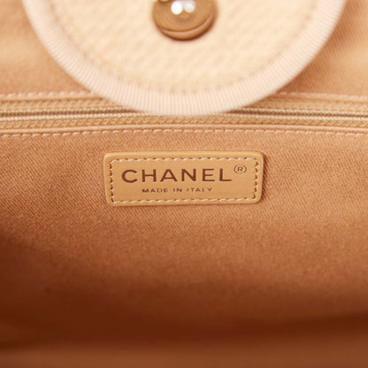 Chanel Large Deauville Shopping Bag Beige Boucle Silver Hardware