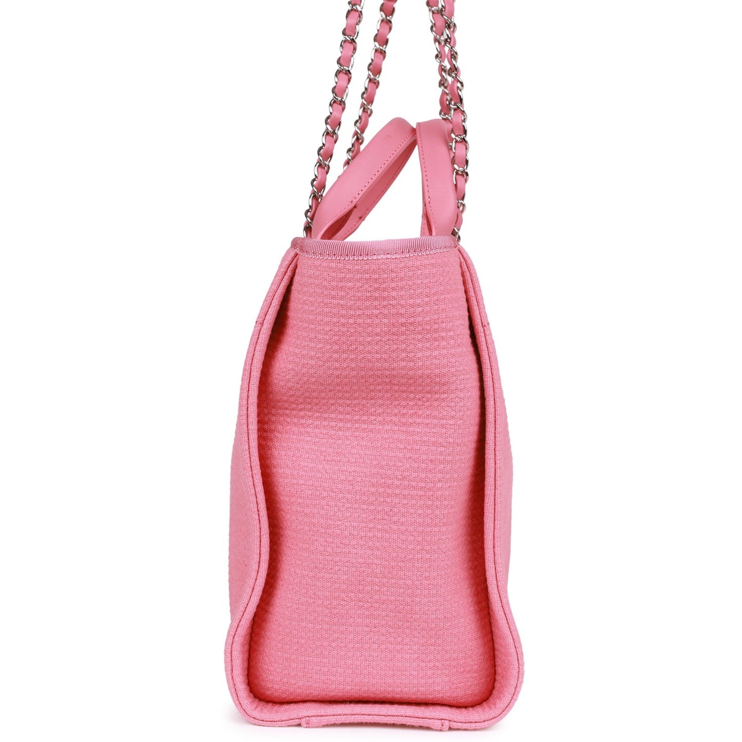 Chanel Small Deauville Shopping Bag Pink Boucle Silver Hardware