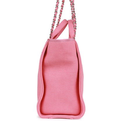 Chanel Small Deauville Shopping Bag Pink Boucle Silver Hardware