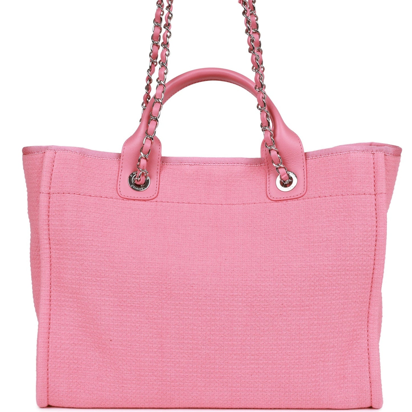 Chanel Small Deauville Shopping Bag Pink Boucle Silver Hardware