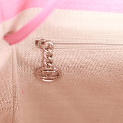Chanel Small Deauville Shopping Bag Pink Boucle Silver Hardware