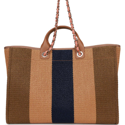 Chanel Large Deauville Shopping Bag Multicolor Viscose Light Gold Hardware