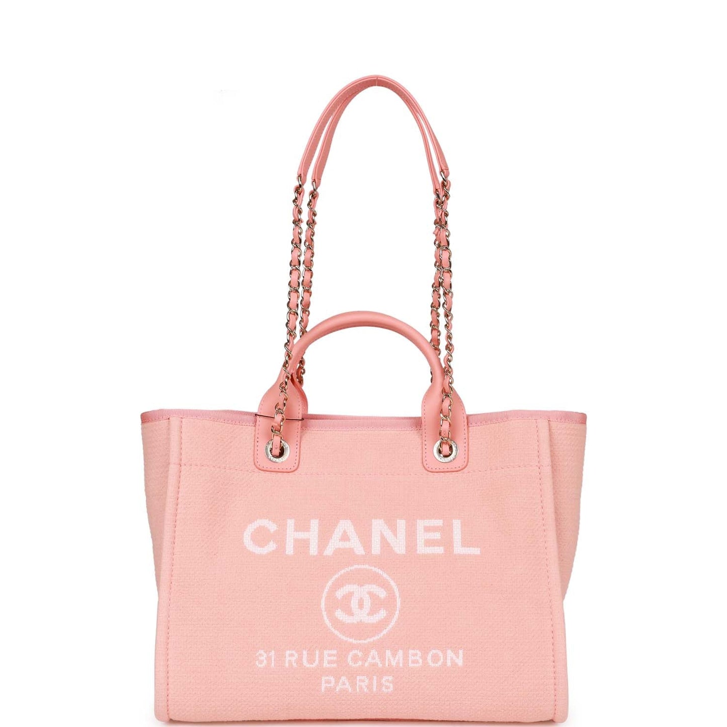 Chanel Small Deauville Shopping Bag Pink Boucle Light Gold Hardware