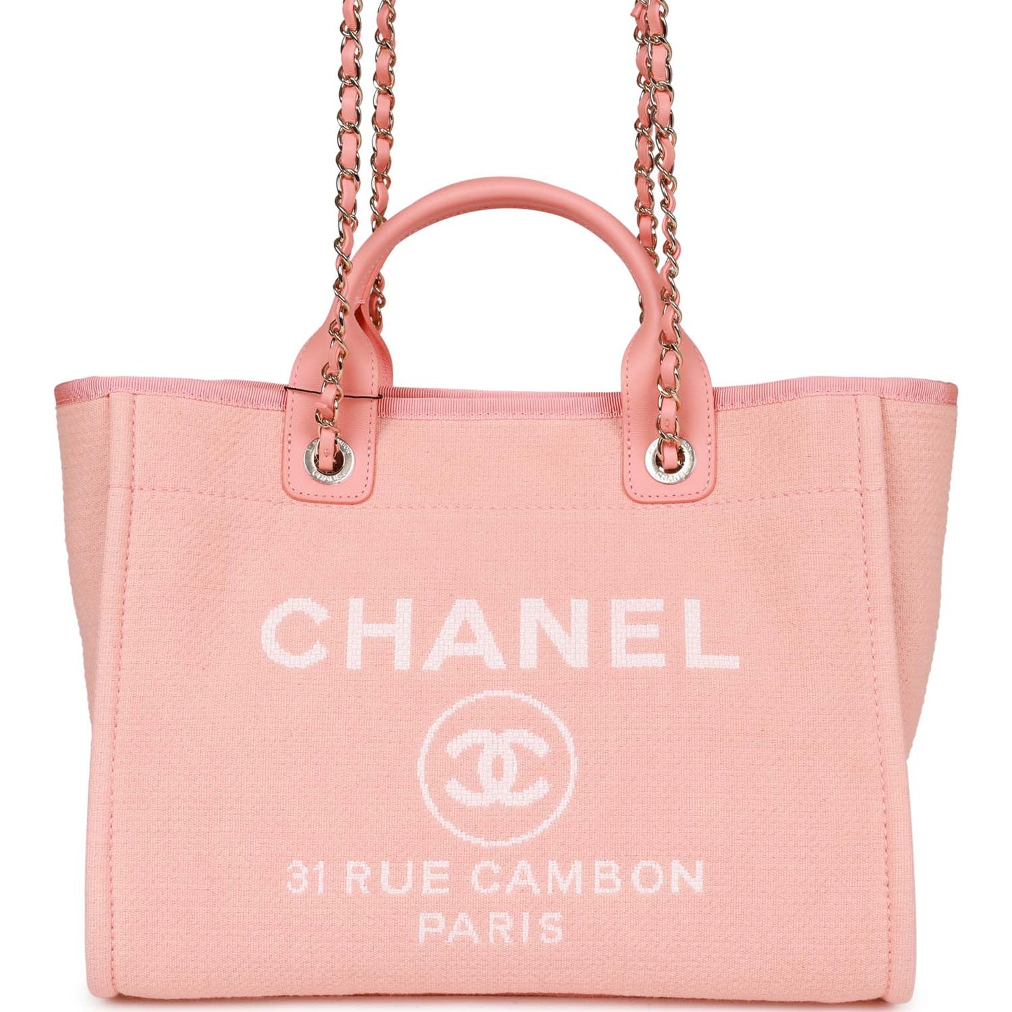 Chanel Small Deauville Shopping Bag Pink Boucle Light Gold Hardware