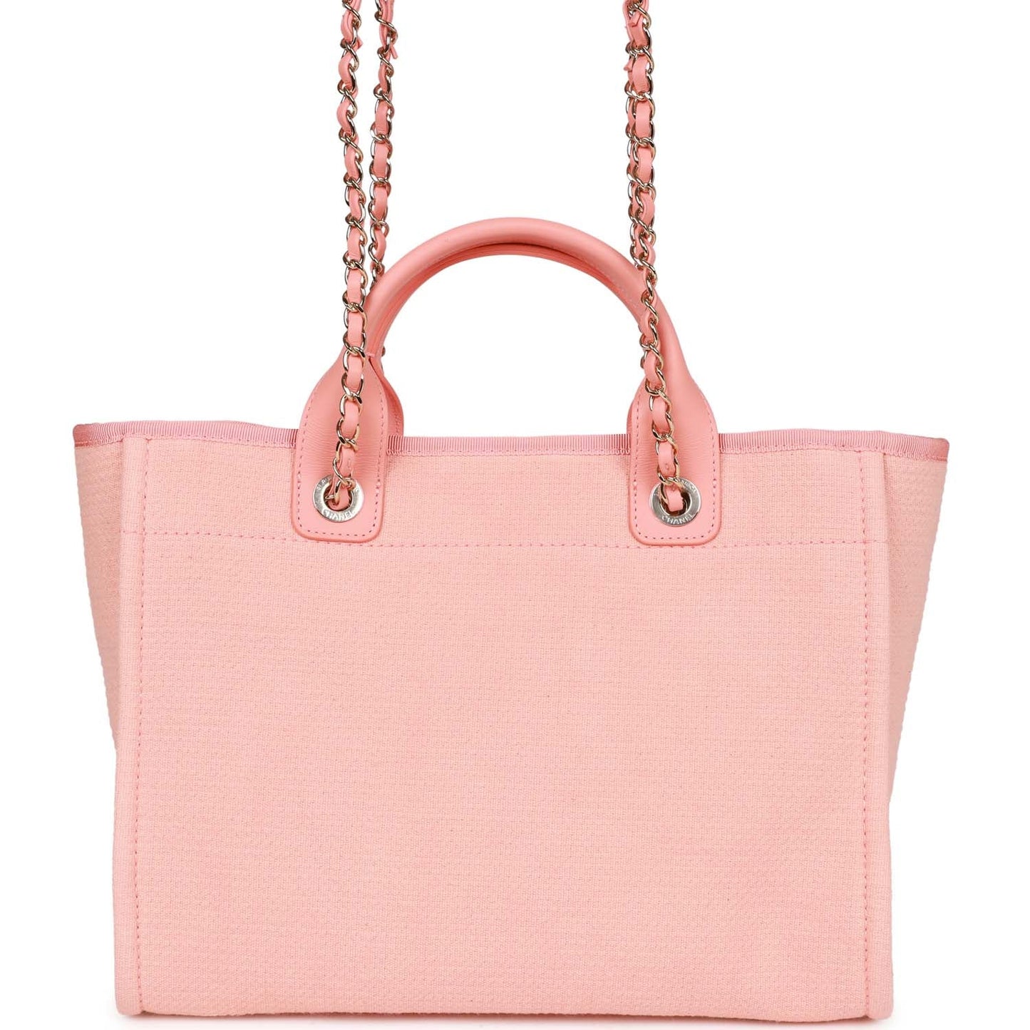 Chanel Small Deauville Shopping Bag Pink Boucle Light Gold Hardware