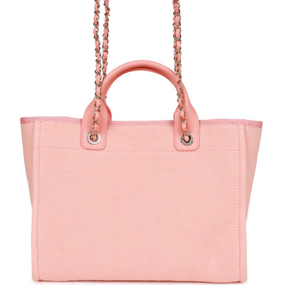 Chanel Small Deauville Shopping Bag Pink Boucle Light Gold Hardware