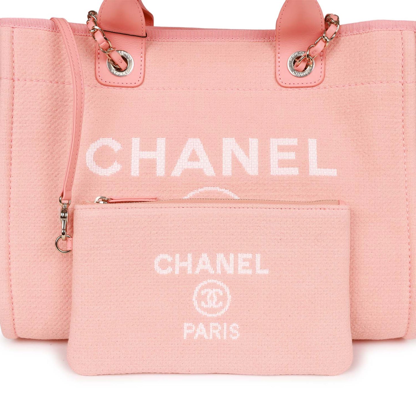 Chanel Small Deauville Shopping Bag Pink Boucle Light Gold Hardware