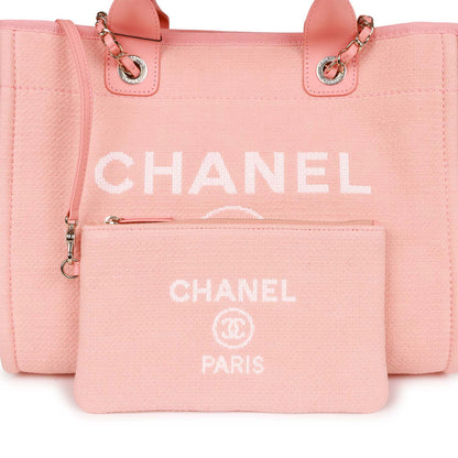Chanel Small Deauville Shopping Bag Pink Boucle Light Gold Hardware