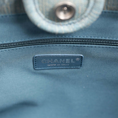Chanel Small Deauville Shopping Tote Distressed Blue Denim Aged Silver Hardware