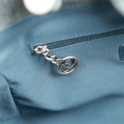 Chanel Small Deauville Shopping Tote Distressed Blue Denim Aged Silver Hardware
