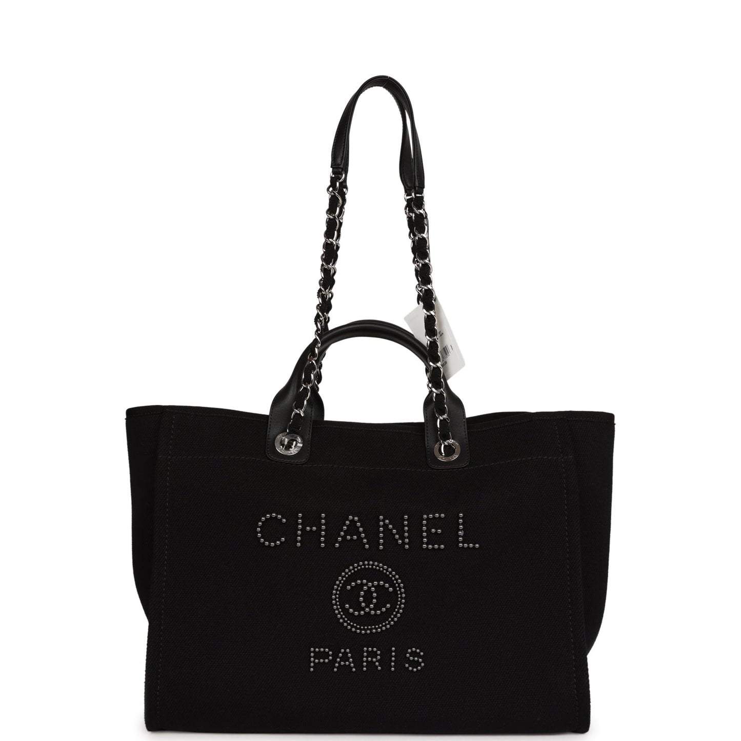 Chanel Large Deauville Shopping Tote Black Canvas Silver Hardware