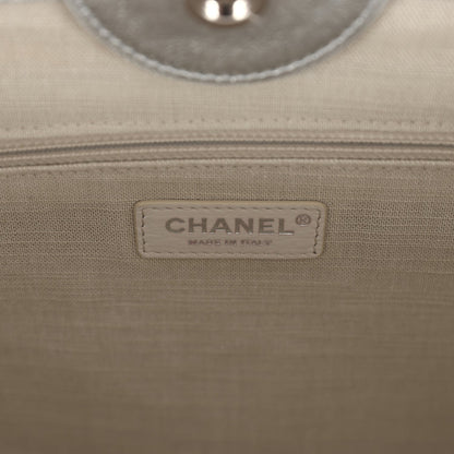 Chanel Medium Deauville Shopping Tote Metallic Silver Shiny Calfskin Silver Hardware