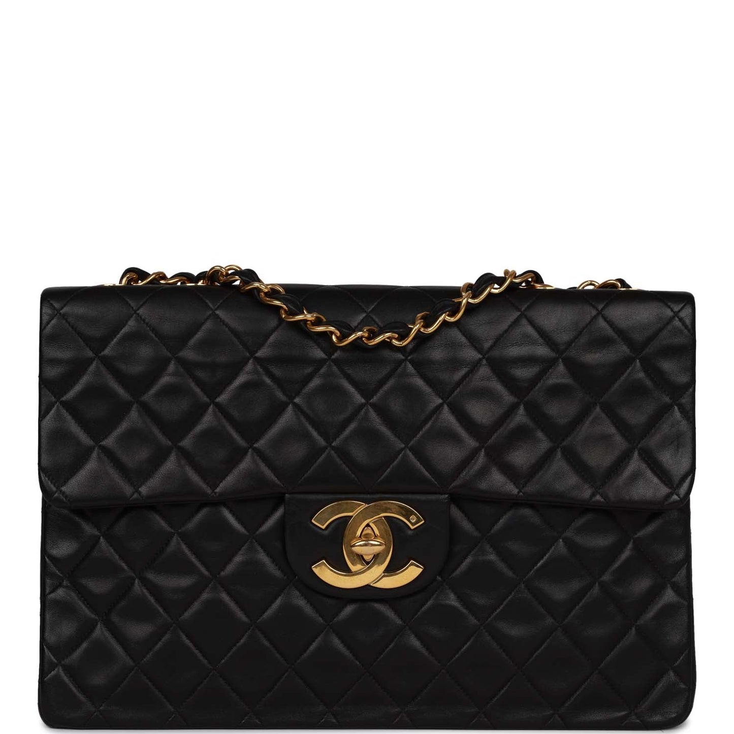 Chanel Vintage XL Jumbo Flap Bag Black Lambskin Gold Hardware