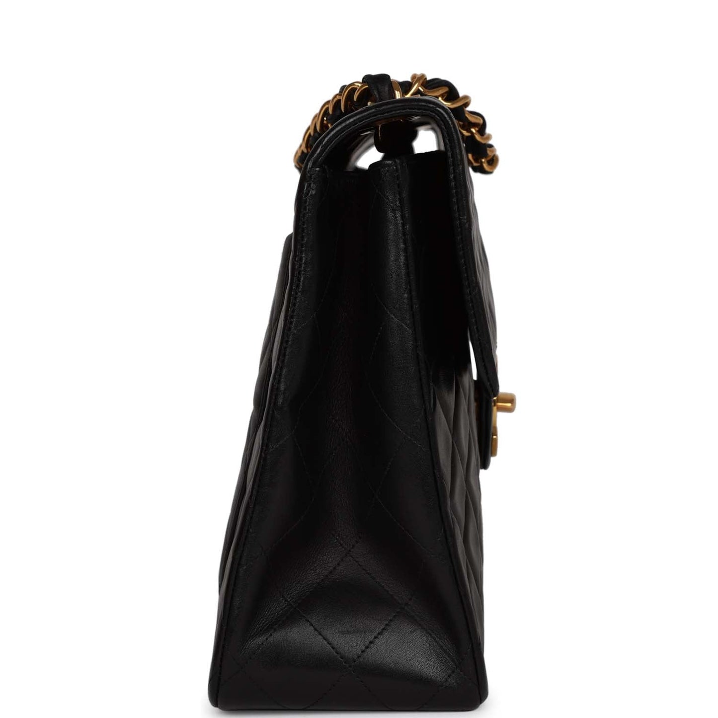 Chanel Vintage XL Jumbo Flap Bag Black Lambskin Gold Hardware