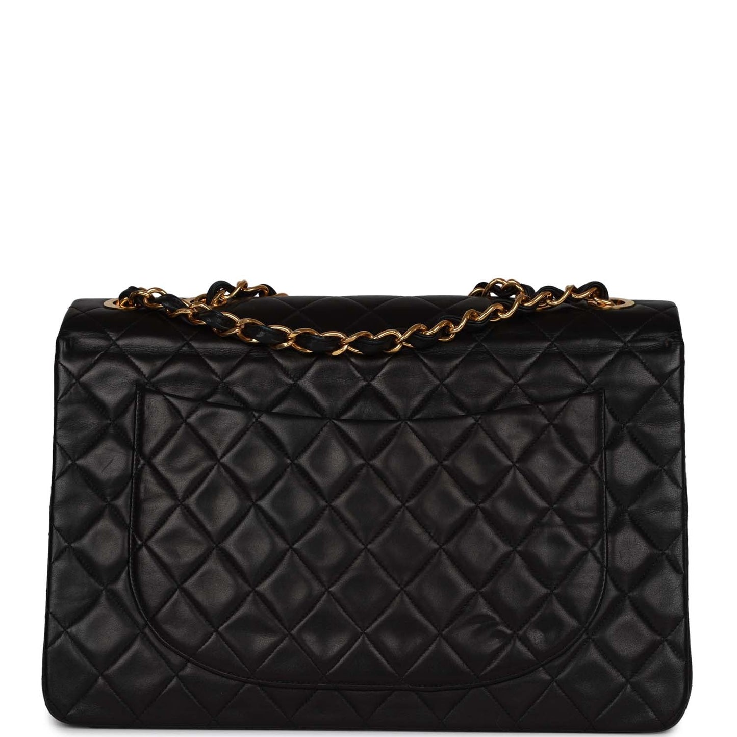 Chanel Vintage XL Jumbo Flap Bag Black Lambskin Gold Hardware
