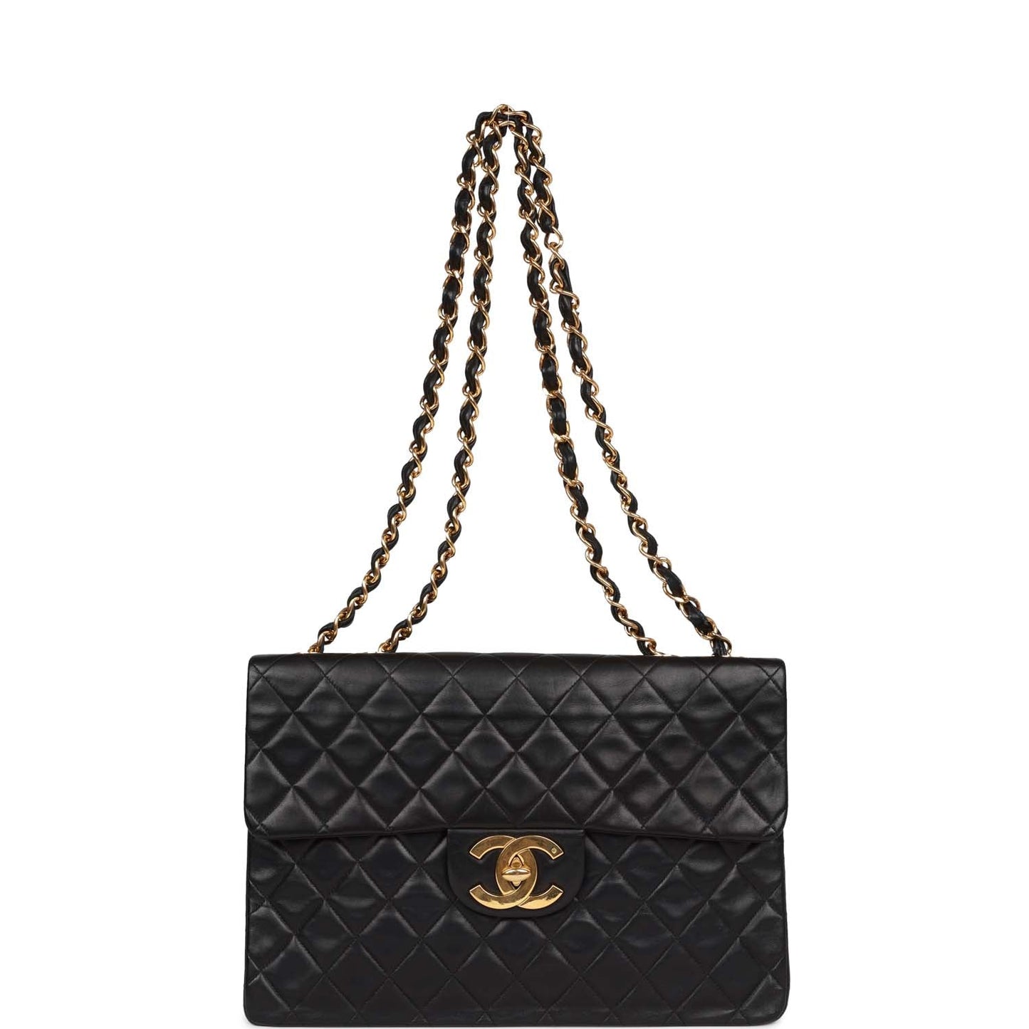 Chanel Vintage XL Jumbo Flap Bag Black Lambskin Gold Hardware
