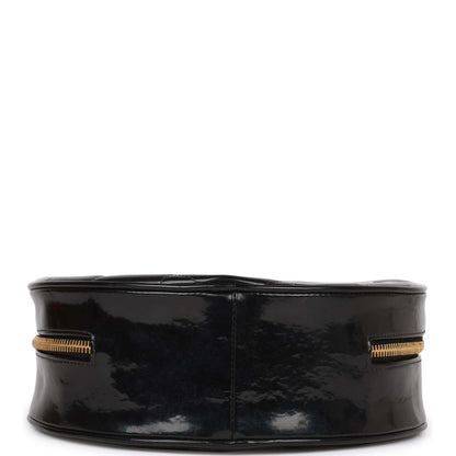 Chanel Vintage Round Vanity Bag Black and White Patent Leather Antique Gold Hardware