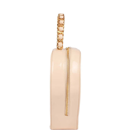 Chanel Vintage Heart Vanity Bag Beige and Black Patent Antique Gold Hardware