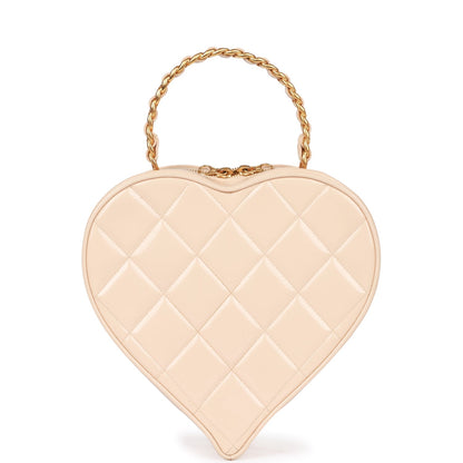 Chanel Vintage Heart Vanity Bag Beige and Black Patent Antique Gold Hardware
