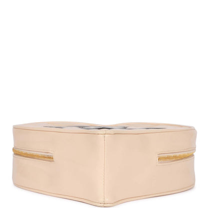 Chanel Vintage Heart Vanity Bag Beige and Black Patent Antique Gold Hardware