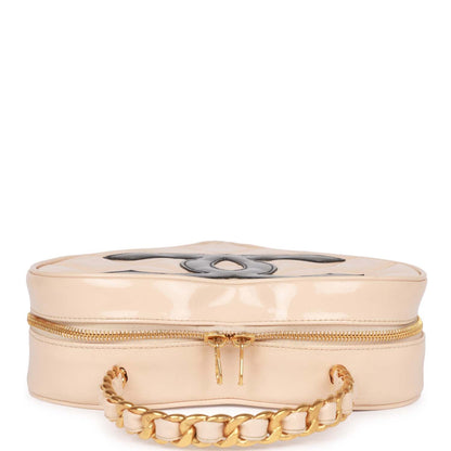 Chanel Vintage Heart Vanity Bag Beige and Black Patent Antique Gold Hardware