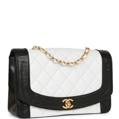 Chanel Vintage Medium Diana Flap Bag White and Black Lambskin Gold Hardware