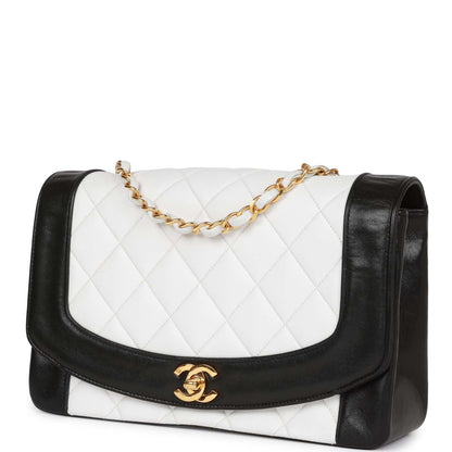 Chanel Vintage Medium Diana Flap Bag White and Black Lambskin Gold Hardware