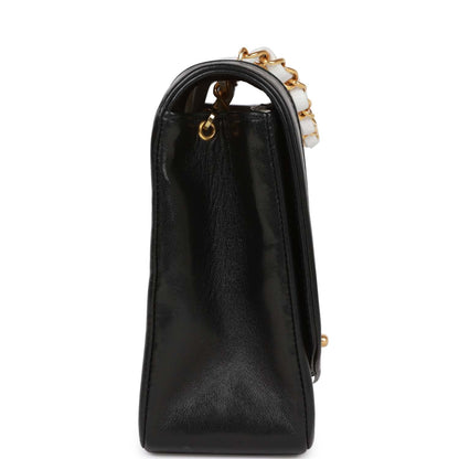 Chanel Vintage Medium Diana Flap Bag White and Black Lambskin Gold Hardware