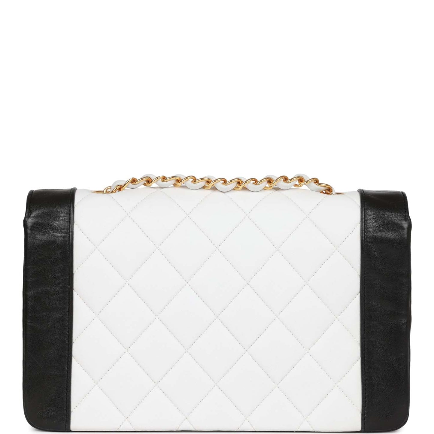 Chanel Vintage Medium Diana Flap Bag White and Black Lambskin Gold Hardware